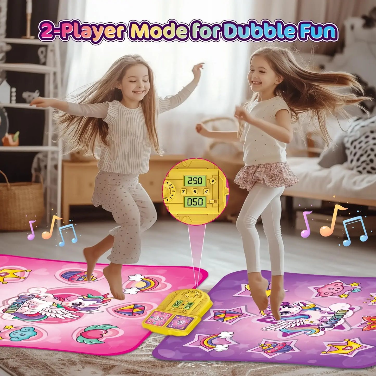 Vatos Unicorn Dance Mat Set of Two Toys for Girls Nine Level Dancing Game Indoor Outdoor Music Play Mat Birthday Gifts for Kids Ages Three and Up