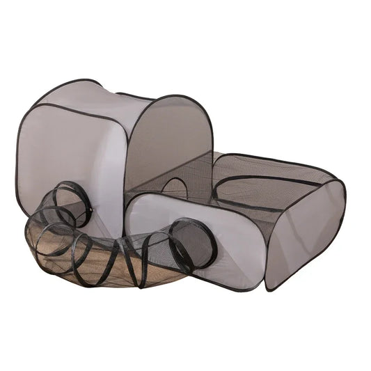 Square Gray Foldable Pet Bed Oxford Cloth Nest With Play Tunnel Cats And Dogs