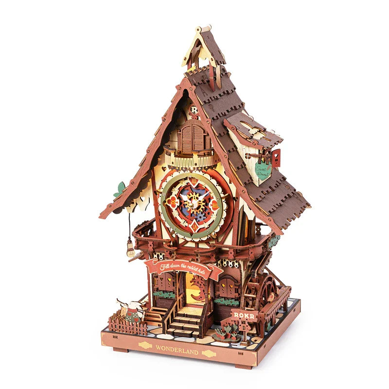 Robotime Rokr 3D Wooden Puzzle Cuckoo Clock Kit Black Forest Style Working Bird