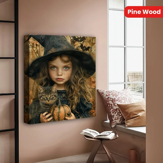 Solid Wood Picture Frame Vintage Halloween Witch And Cat