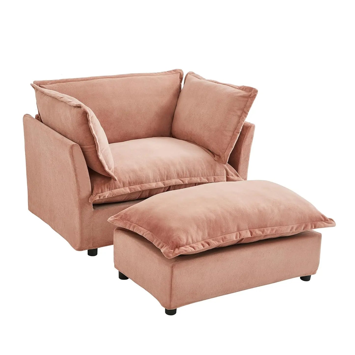 Modern Armchair Sofa With Ottoman 47 Inch Upholstered Wide Seat Curved Armrests