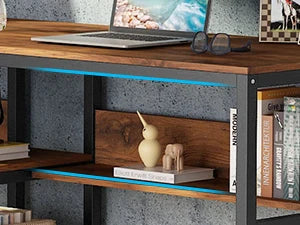 Tribesigns Two Person Desk With Bookshelf 78.7 Inch Rustic Double Computer Desk