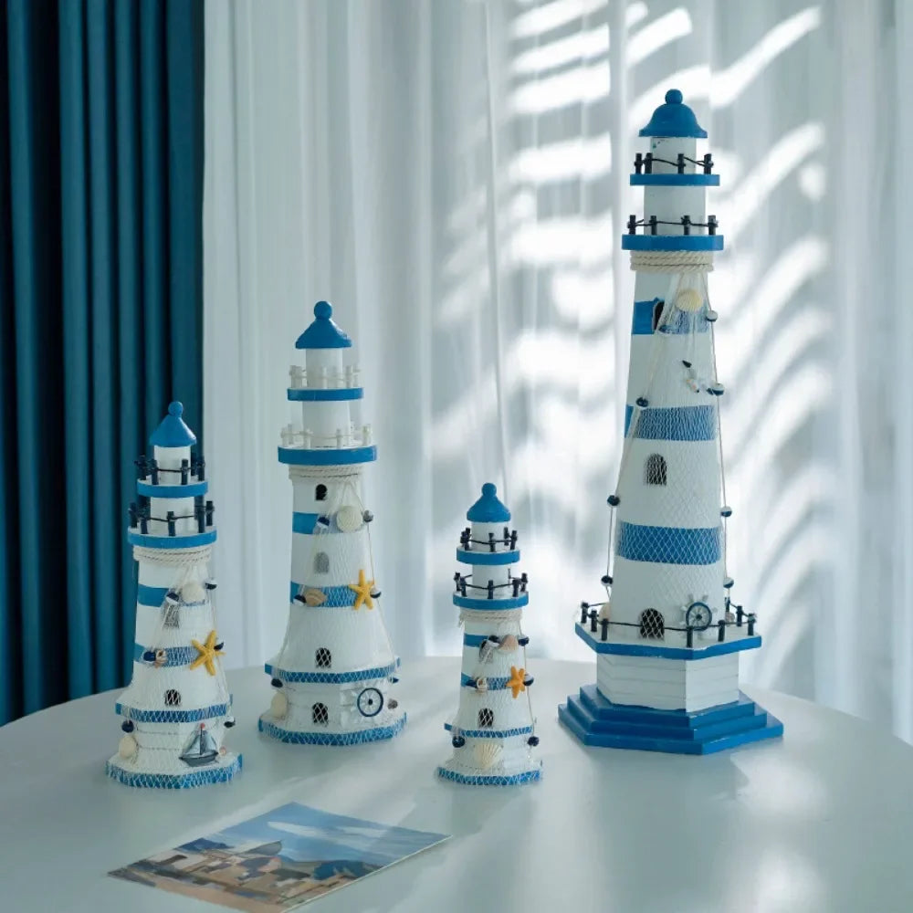 Wooden Double Layered Lighthouse Figurine Nautical Decor