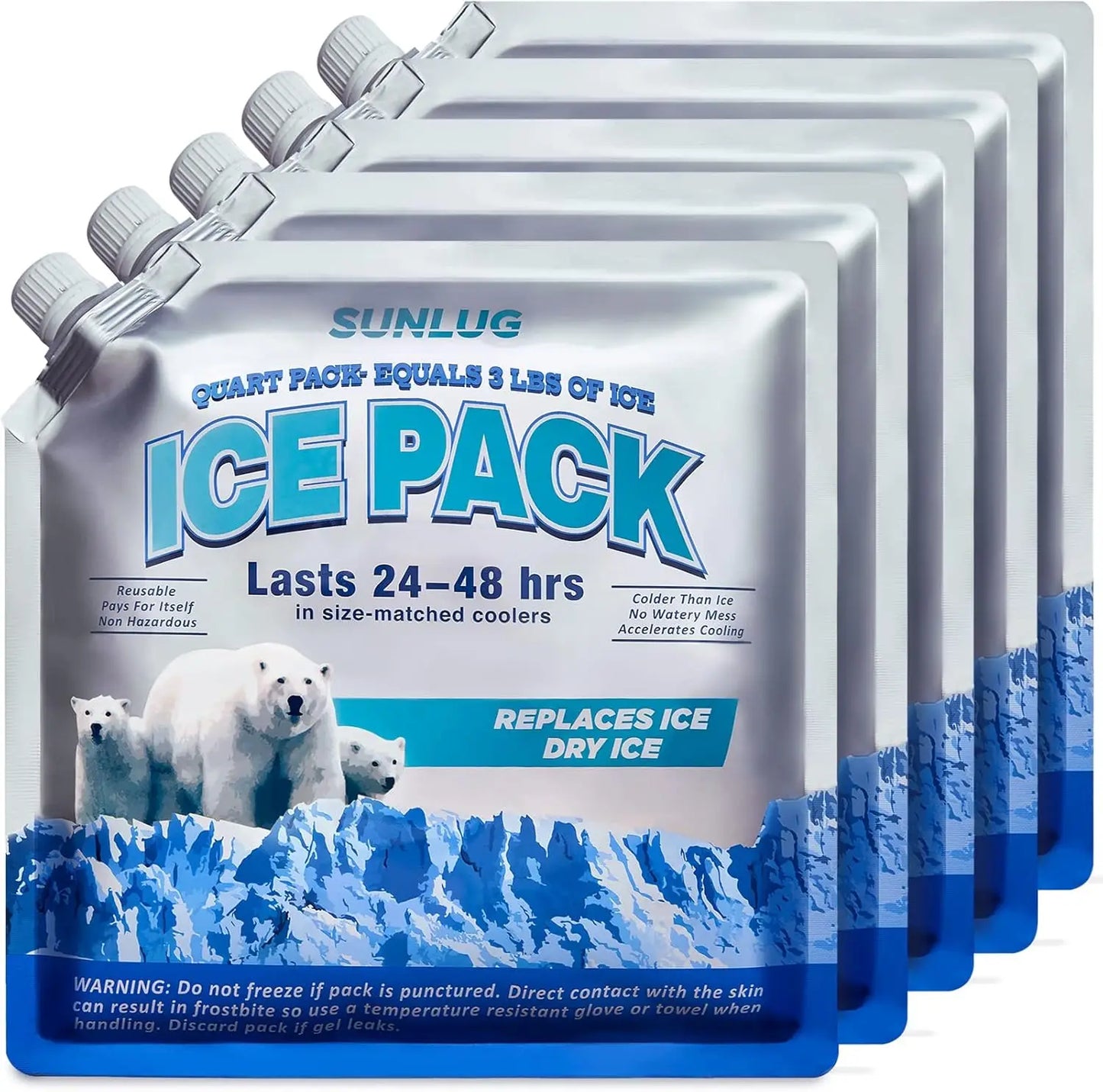 Reusable Ice Packs 5 Pack For Coolers And Lunch Bags Long Lasting Freezer Packs