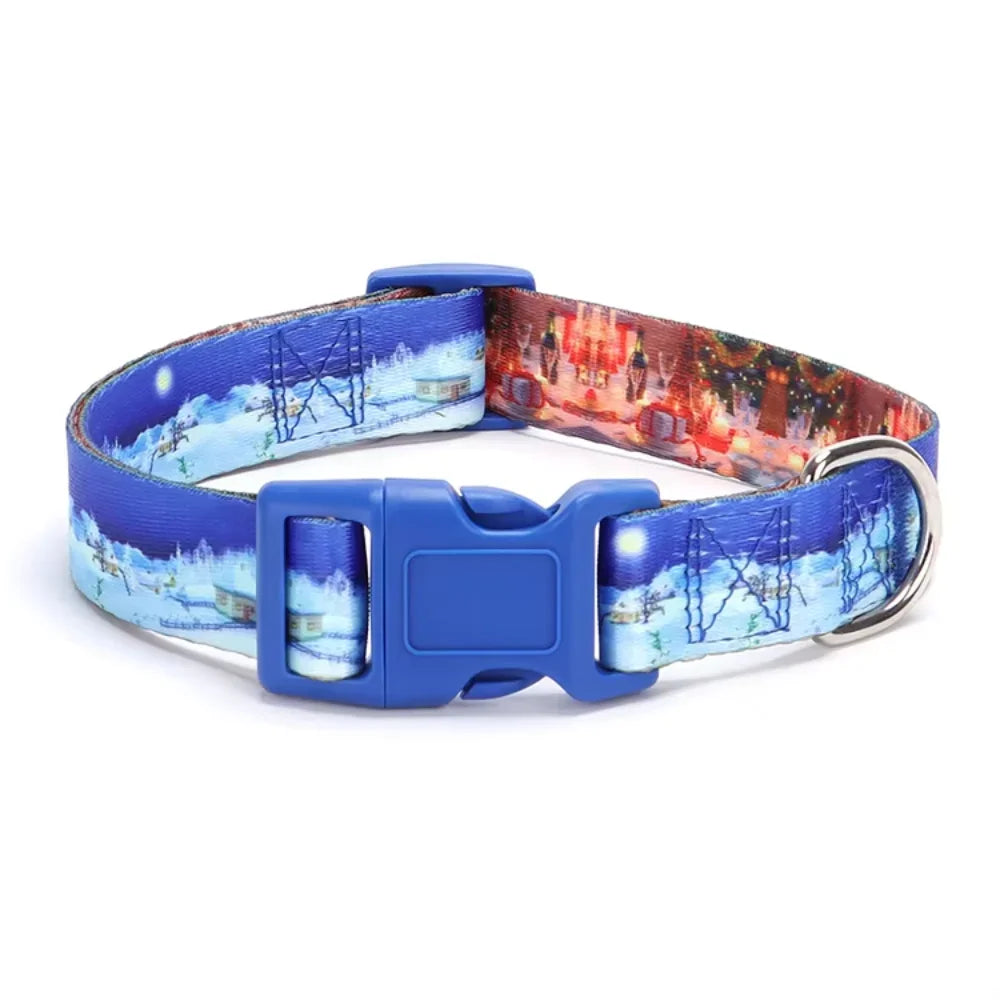 Christmas Dog Rope Set Collar Harness Santa Printed Spiked