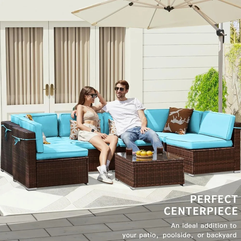 Outdoor Patio Furniture Set 7 Pieces Sectional PE Rattan Sofa Waterproof Cover