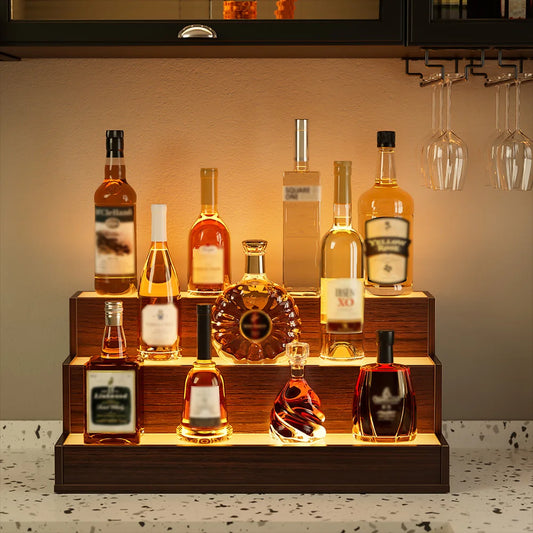 Led Lighted Wooden Liquor Shelves With App Remote Control
