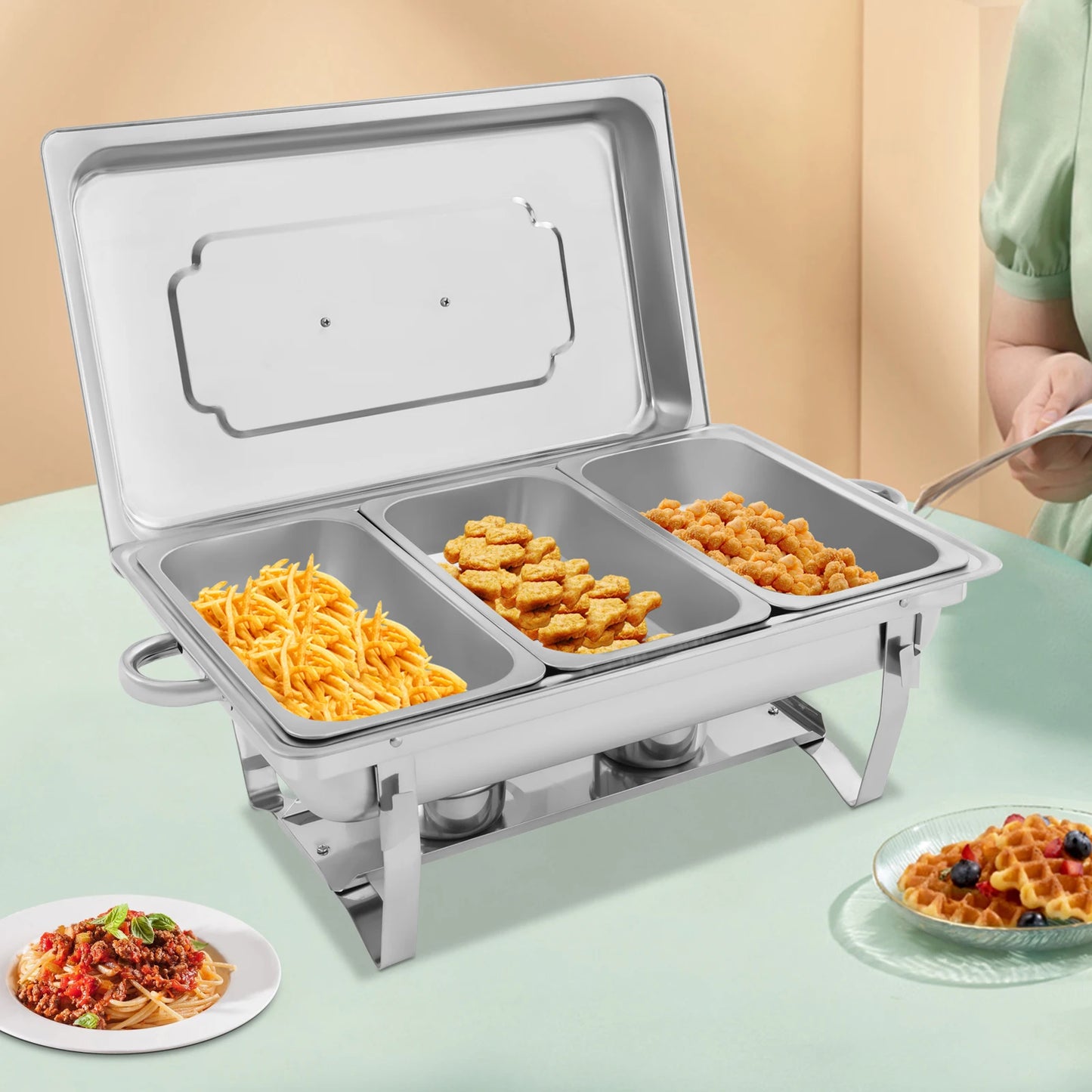 Chafing Dish Buffet Set 3 Grid Stainless Steel Rectangular Catering Warmer Set 63.5 x 35.5 x 32 cm
