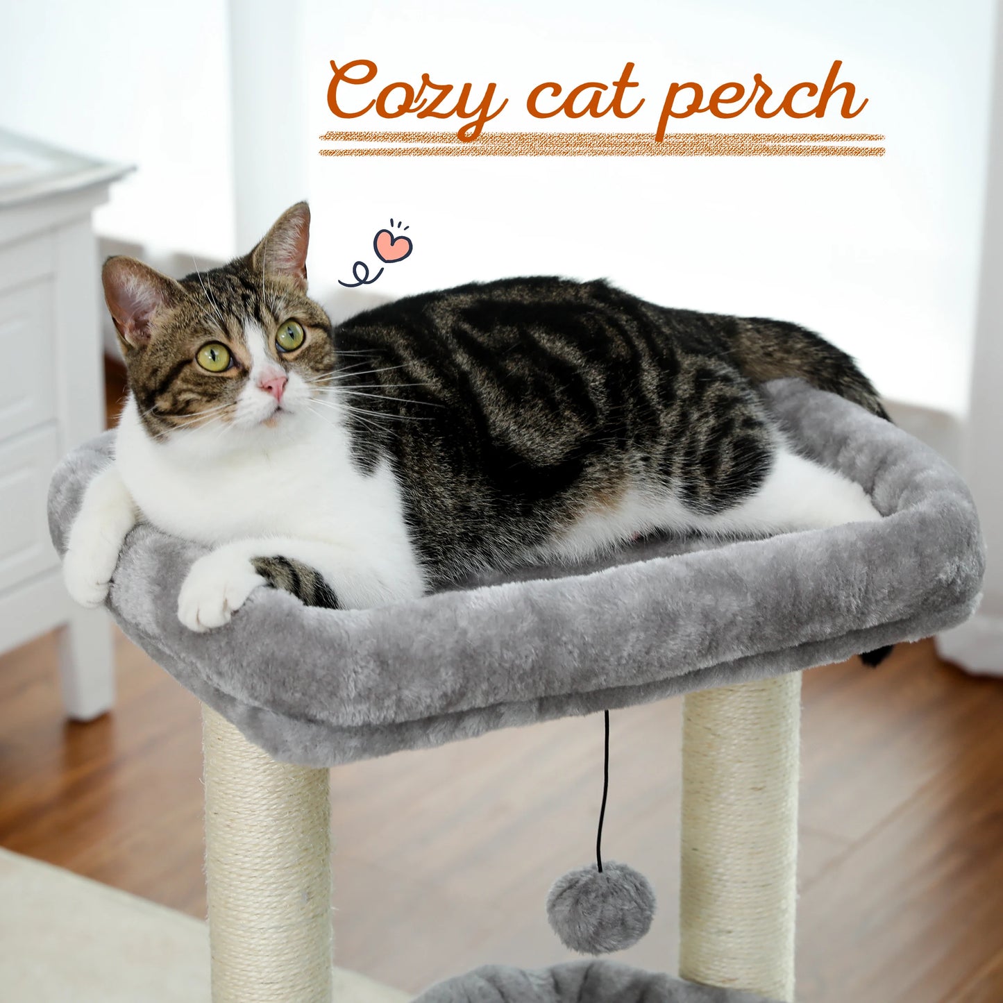 Double Tier Cat Tree Tower With Cozy Condo And Wide Perch For 1 To 2 Indoor Cats