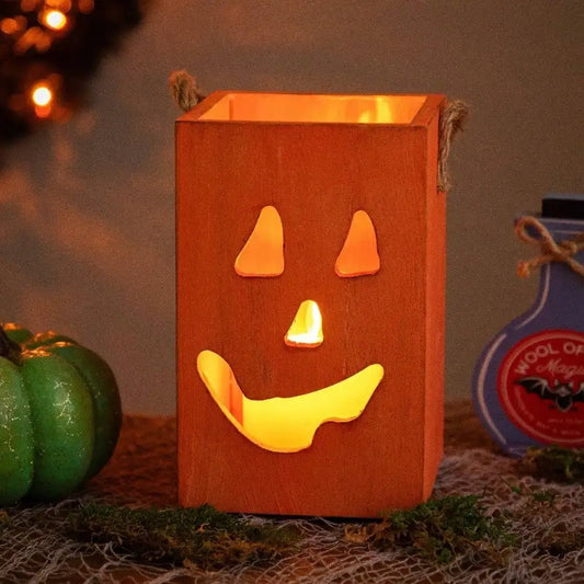 Large Scented Orange Halloween Candle Wood Wick 8 Hour Burn