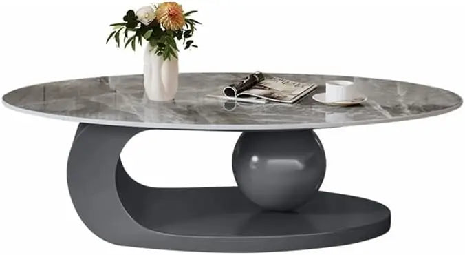Modern Stone Coffee Table With Abstract Metal Base Center