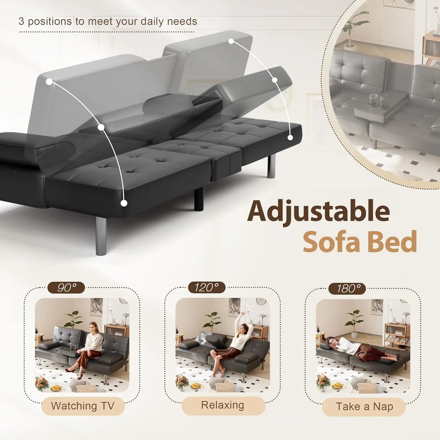 Folding Futon Sofa Bed Sleeper Couch Faux Leather Loveseat