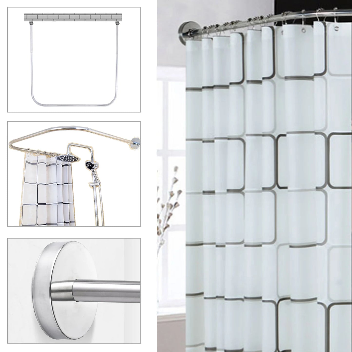 U Shaped Bath Curtain Rod Heavy Duty Stainless Steel Kit