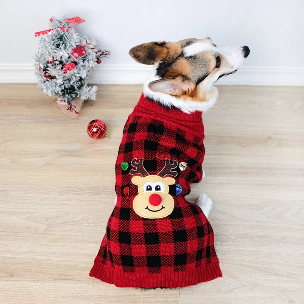 Plaid Turtleneck Knit Dog Sweater For Small Medium Dogs Christmas Winter Coat
