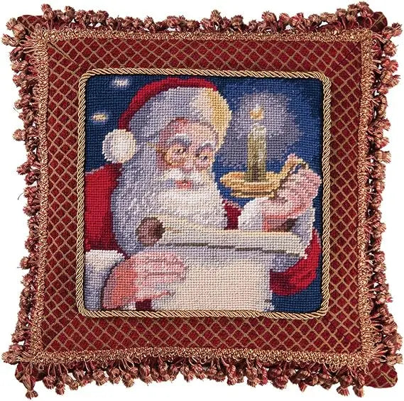 C and F Home Santa's List Needlepoint Christmas Pillow 16 Inch x 16 Inch Blue