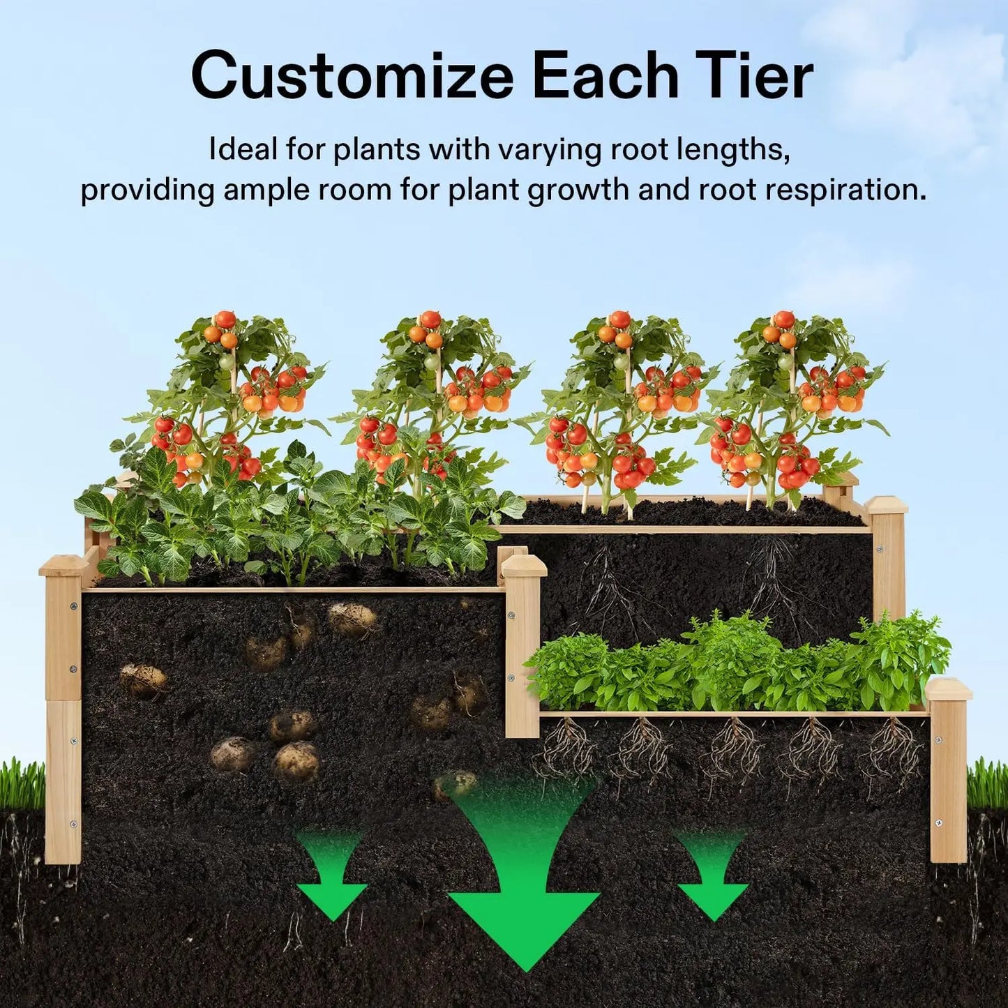 3 Tier Wooden Raised Garden Bed 42.5x34.5x15 Inches for Outdoor Planting
