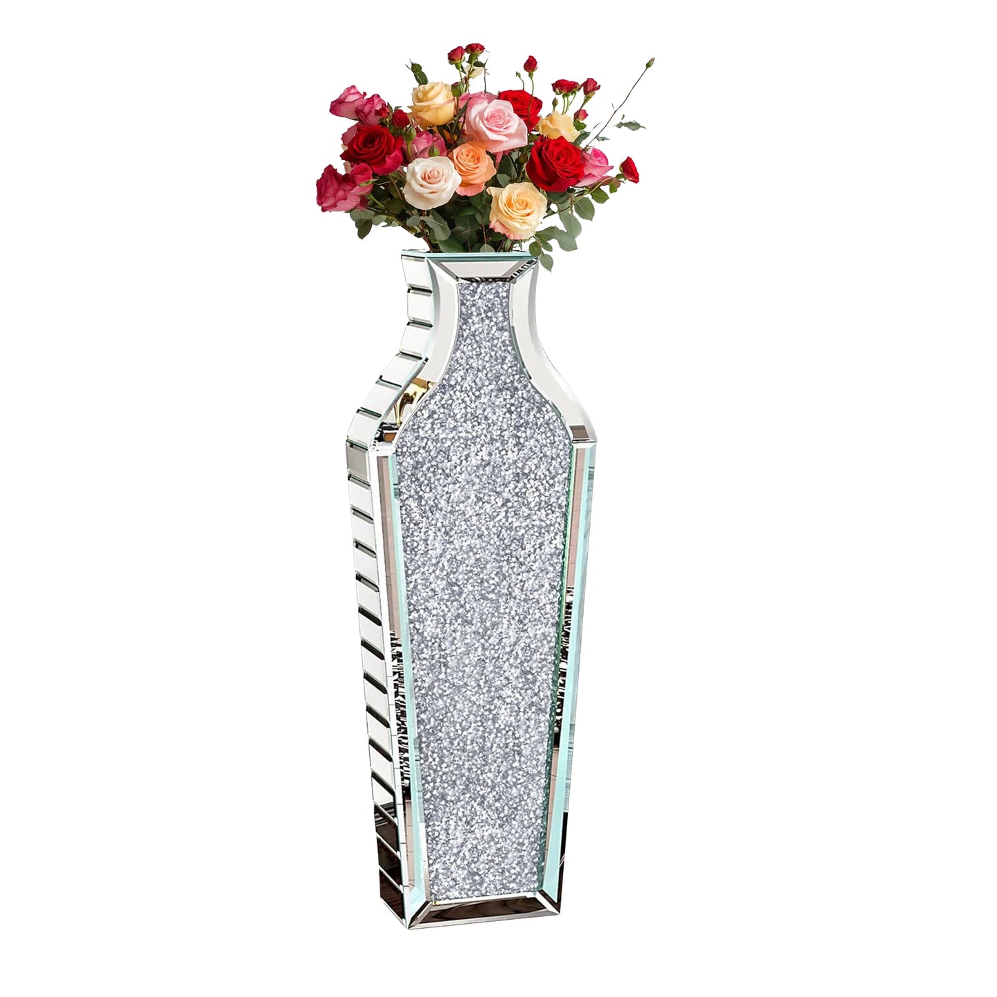Tall Flower Vase Crushed Diamond Mirrored Floor Home Decor Vase