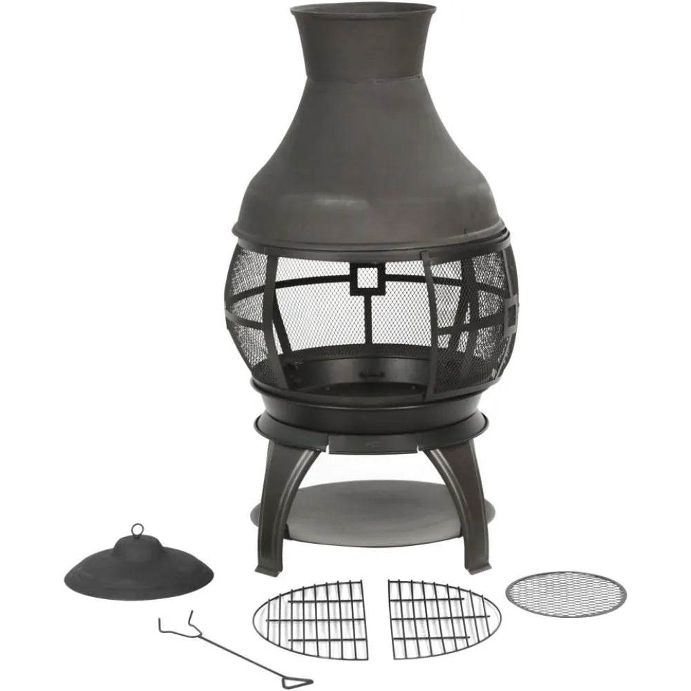 Wood Burning Chiminea Fire Pit Outdoor Fireplace Brown Black