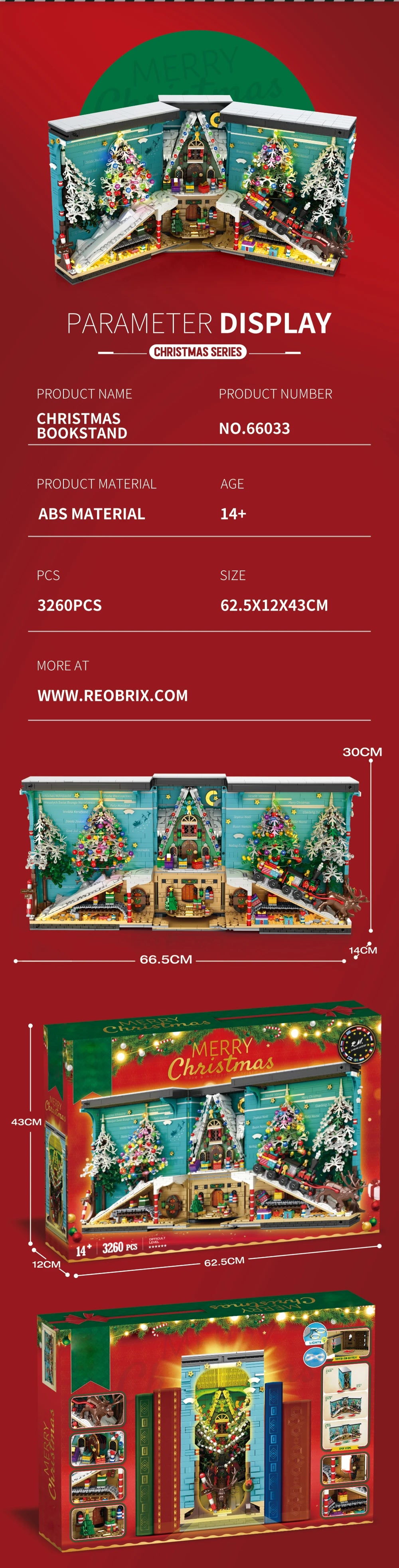 Christmas Book Nook Blocks Set 3260 Pieces DIY Christmas Tree Elk With LED Light