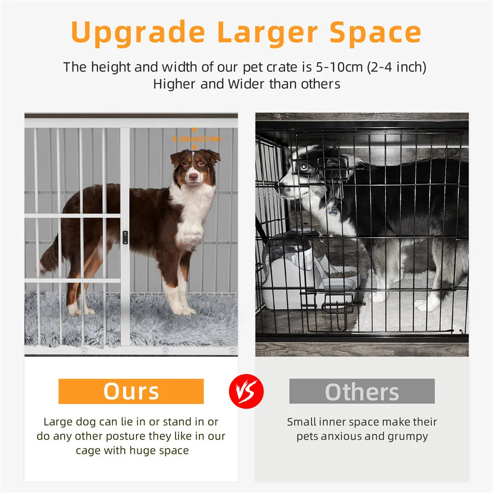 Large Wooden Dog Crate End Table Style Elevated Kennel With 3 Doors