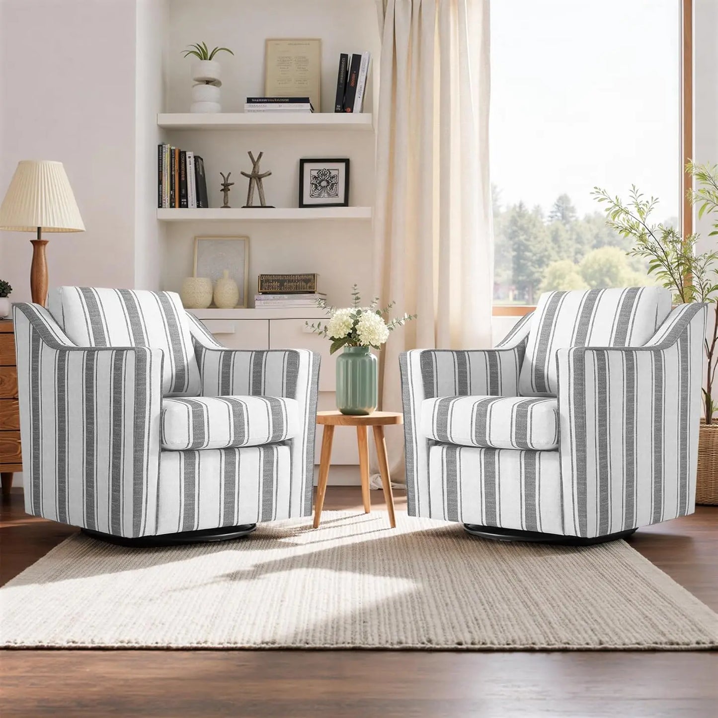 Two Seat Round Barrel Arm Chair Textile With Metal Frame And Adjustable Height