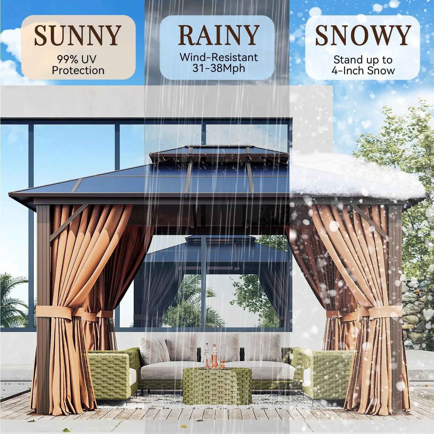 10x12ft Hardtop Gazebo With Aluminum Frame Netting And Curtains Outdoor Pavilion