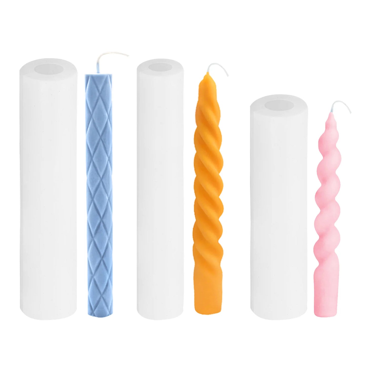 3 Pack 3D Spiral Taper Candle Molds Silicone Long Twisted
