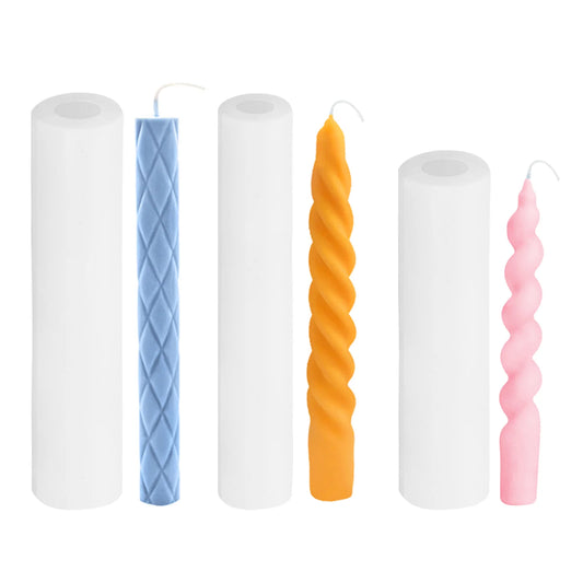 3 Pack 3D Spiral Taper Candle Molds Silicone Long Twisted
