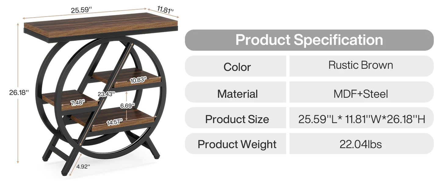 3 Tier Narrow Side Table With Storage Geometric Metal Frame