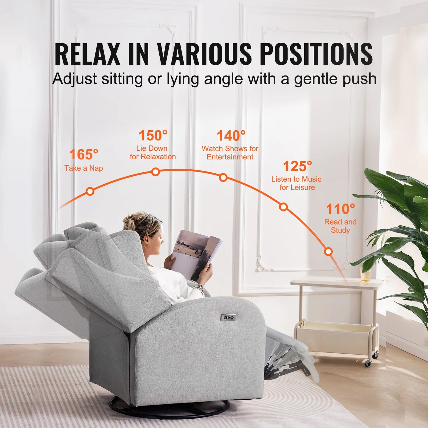SucceBuy Electronic Power Recliner With USB Port Swivel Glider 250 Lb