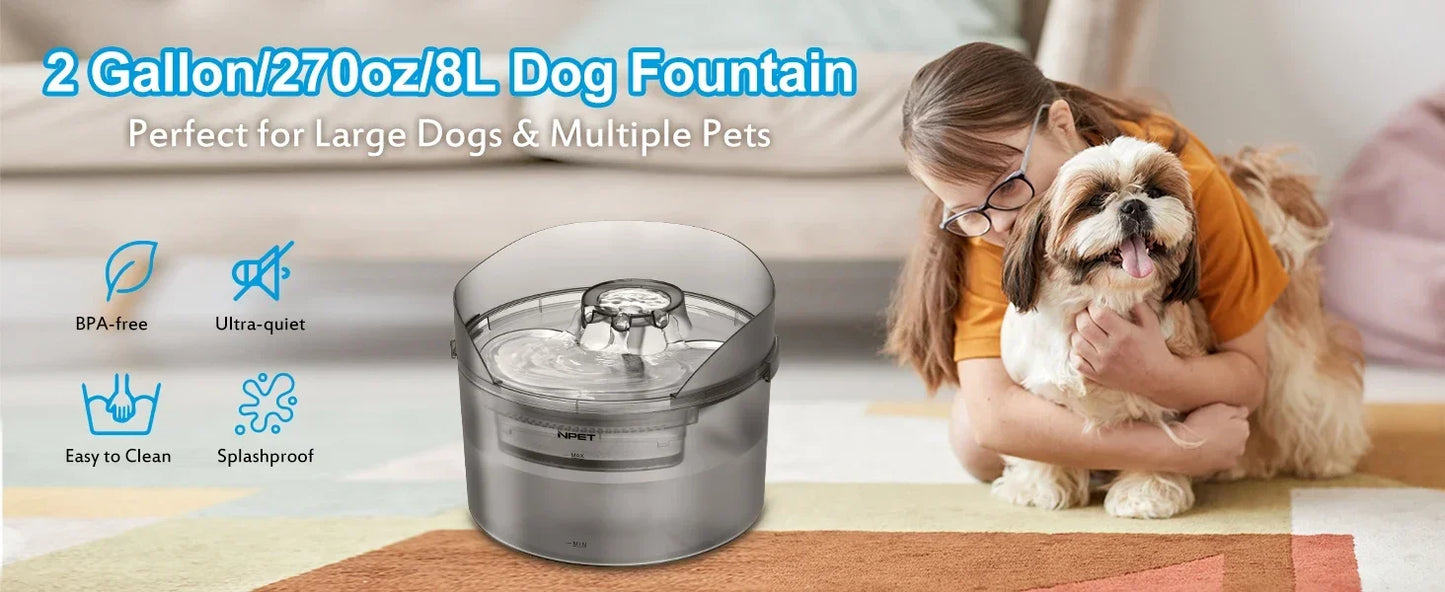 NPET Dog Water Fountain Automatic Dispenser With Splatter Guard For Large Dogs