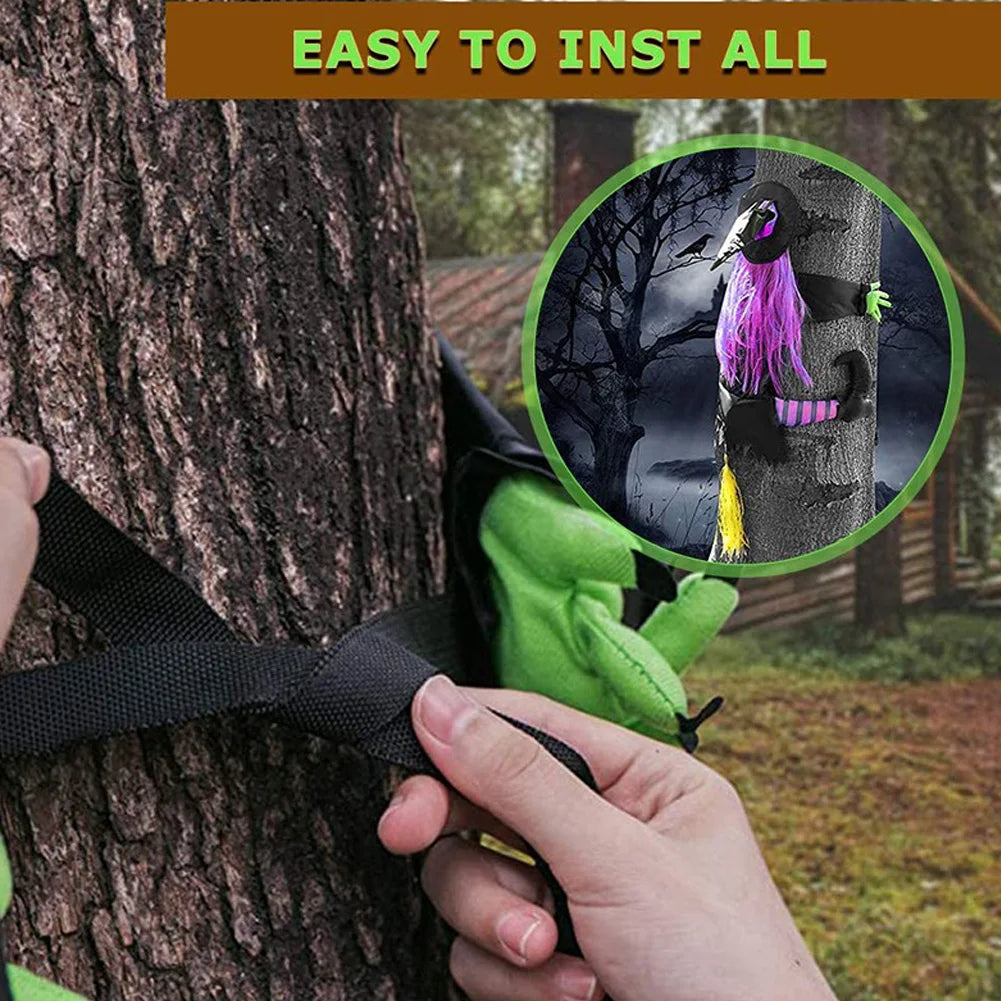 Halloween Crashing Witch Into Tree Outdoor Decoration With Light Flying Witch Lawn Patio Garden Decor