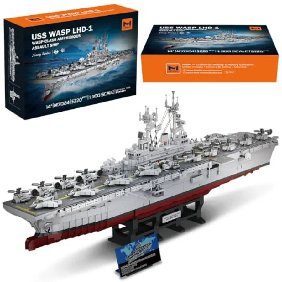 M7024 Navy Warship Brick Set 1 To 300 Wasp Class Aircraft Carrier 5220 Pieces