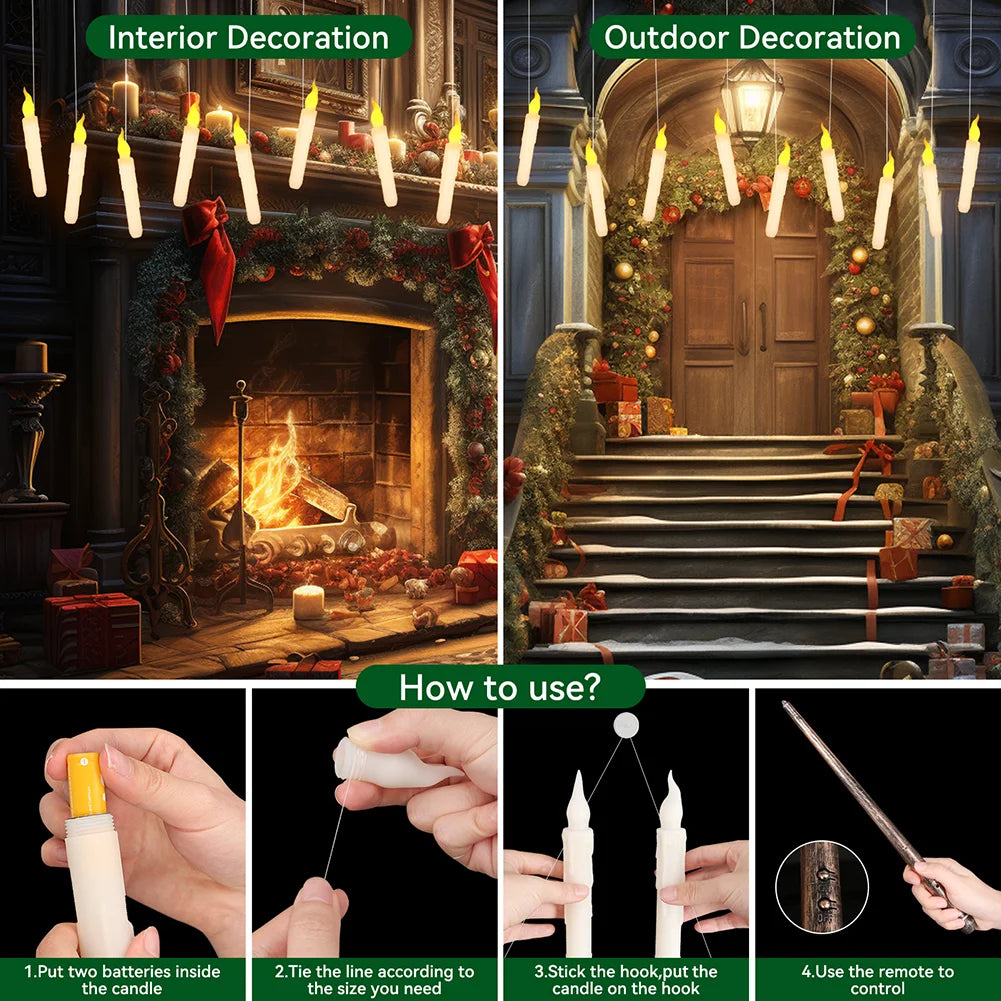 Floating LED Candles With Wand Remote Flameless Decor