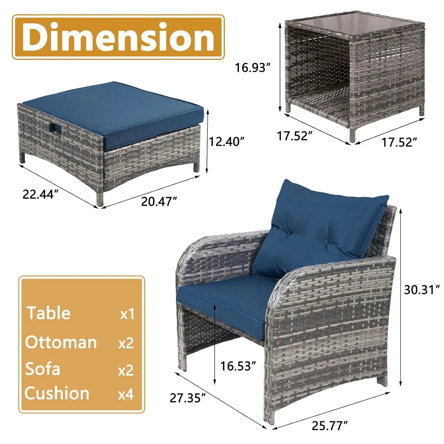 5 Piece Wicker Outdoor Patio Chairs With Ottomans All Weather PE Rattan Set