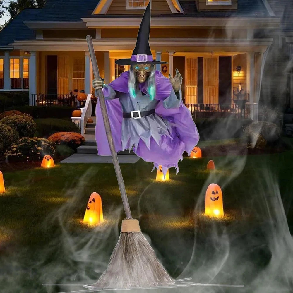 Flying Witch Broom Prop With LED Lights Halloween Decor