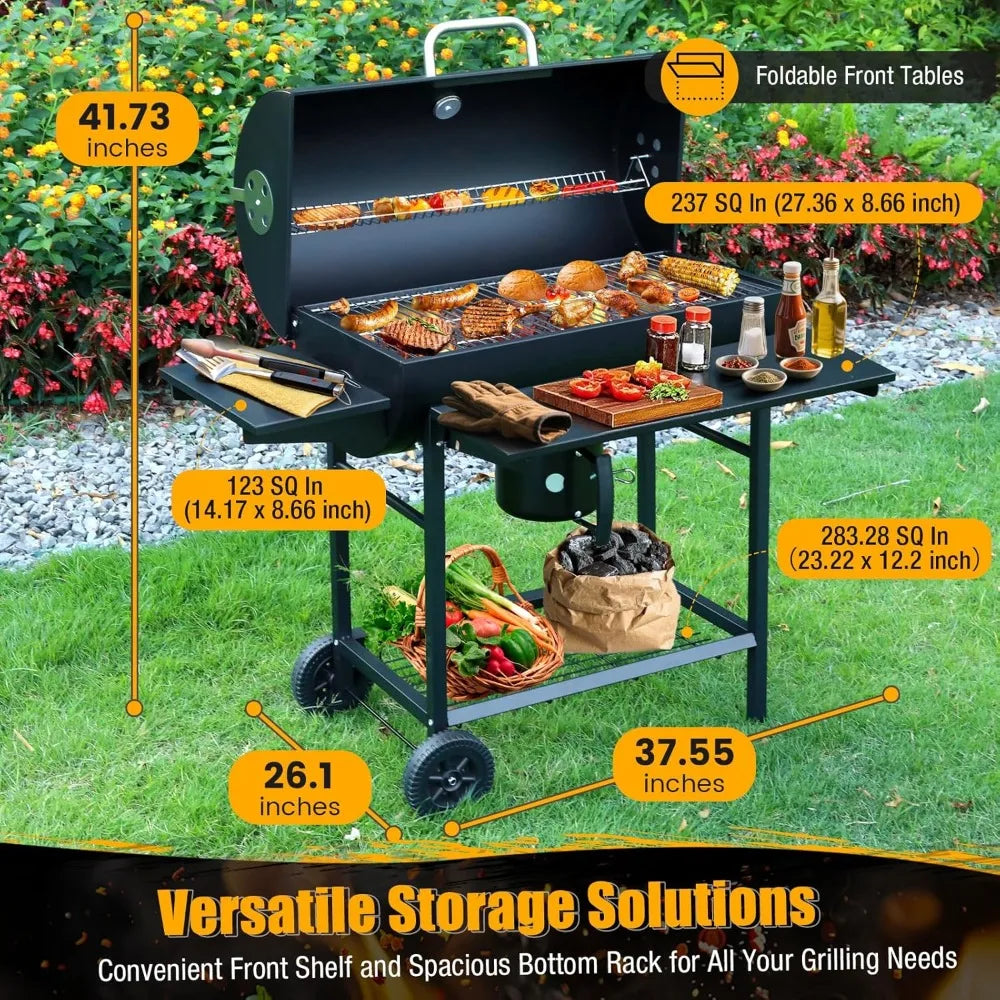 DAFIFY Outdoor Barrel BBQ Grill With Side Table Charcoal Smoker For Backyard