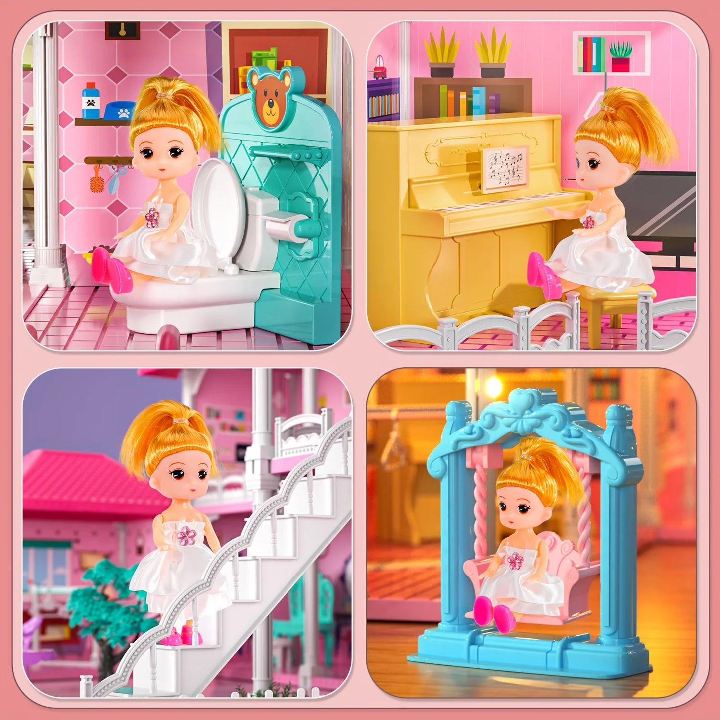 Pretend Play Villa Doll House 12 Rooms With 2 Dolls Gifts
