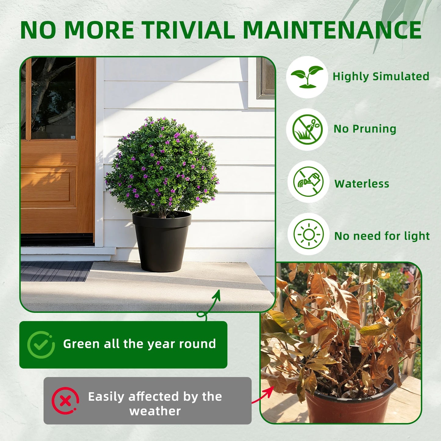 Two Pieces Artificial Plants Step Flower With Plastic Pole And Iron Garden Decor