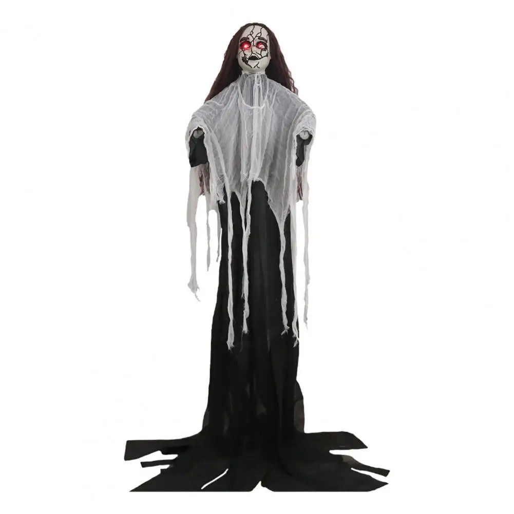 Life Size Animatronic Bride Decoration Halloween Ghost Bride Ornament with Sound Battery Operated Skeleton for Haunted House