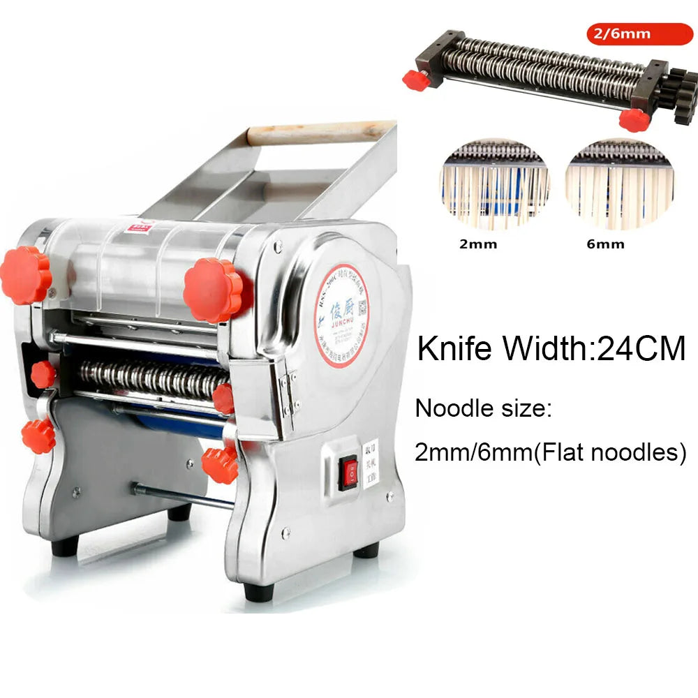 550W Electric Pasta Maker Noodle Machine Dumpling Skin Roller Stainless Steel Dual Knife Noodle Maker for Commercial Use