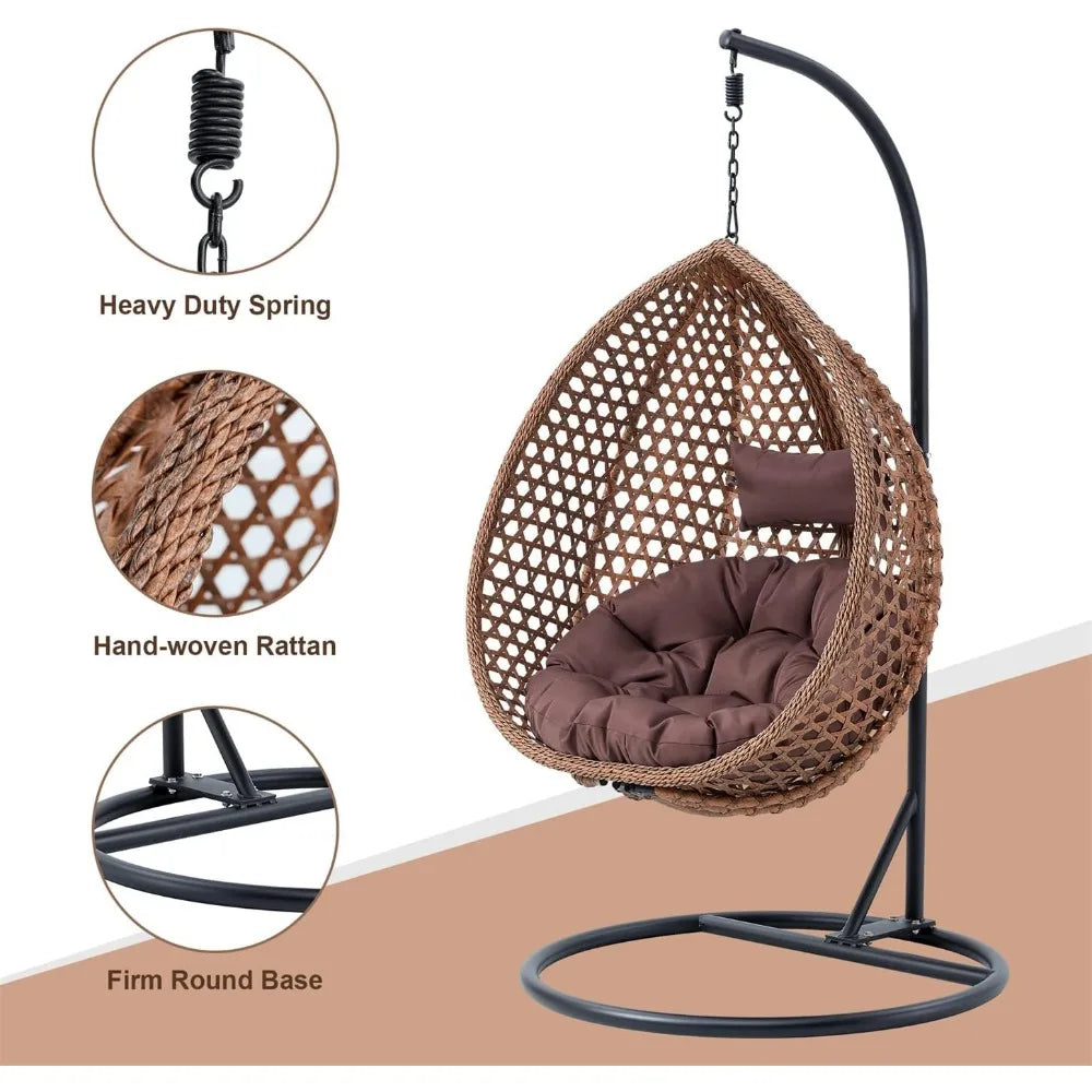 Standing Vine Hanging Egg Swing Chair Foldable Basket Indoor Outdoor Cushion and Pillow Relaxation Swing Chair