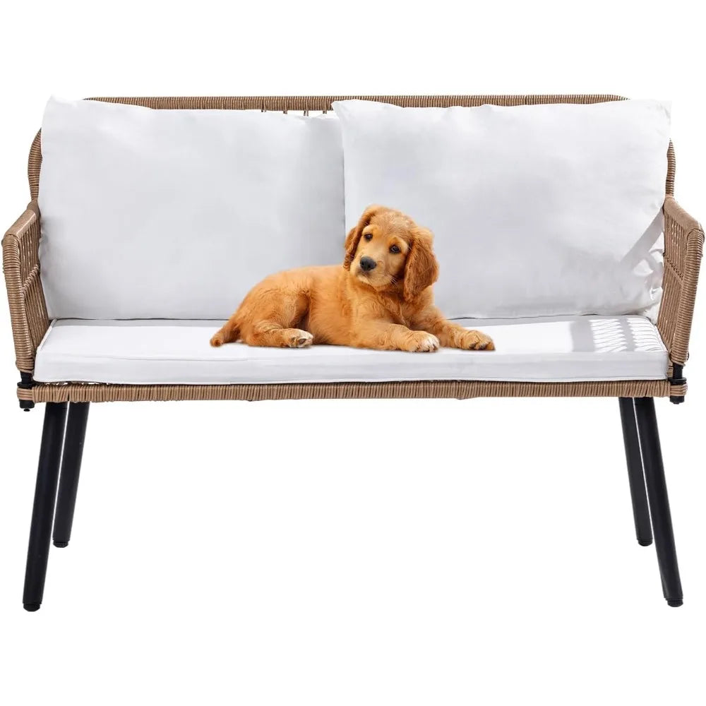 41 Inch Outdoor Patio Loveseat Small Boho Rattan Woven Two Seat Wicker Sofa Garden Conversation Seat