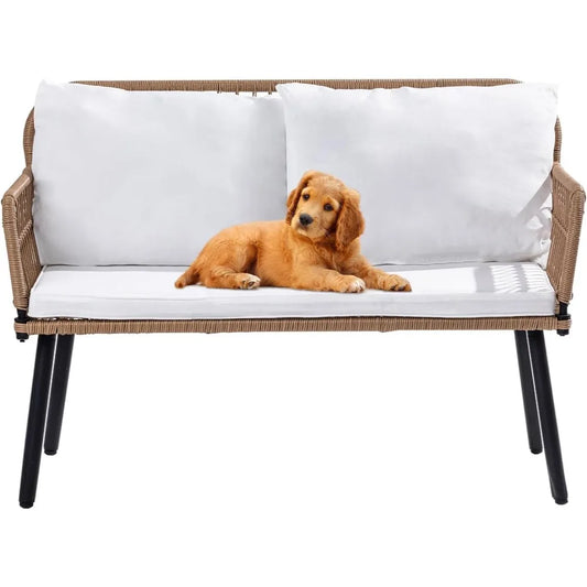 41 Inch Outdoor Patio Loveseat Small Boho Rattan Woven Two Seat Wicker Sofa Garden Conversation Seat