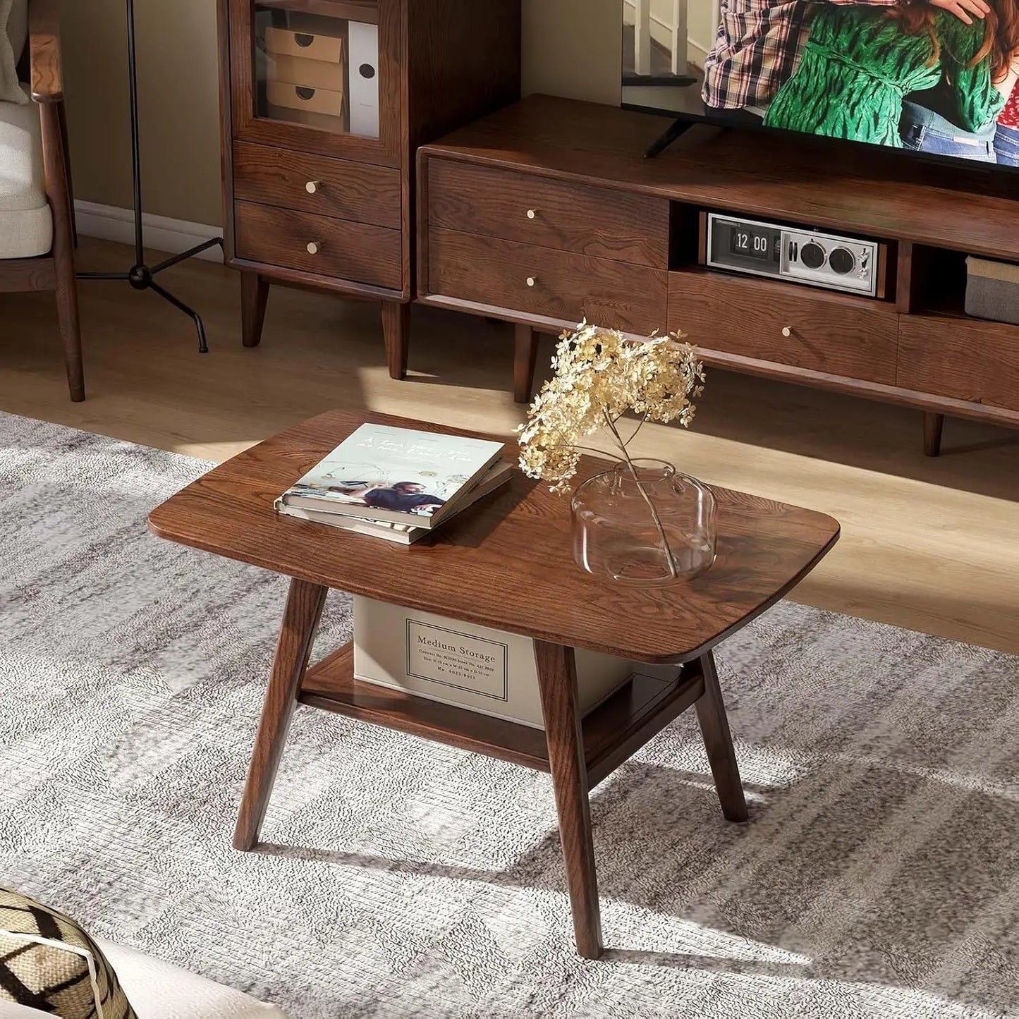 Solid Wood Coffee Table 39 Inch Mid Century Modern