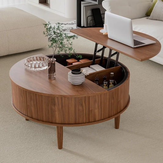 Round Fluted Lift Top Coffee Table With Storage Living Room
