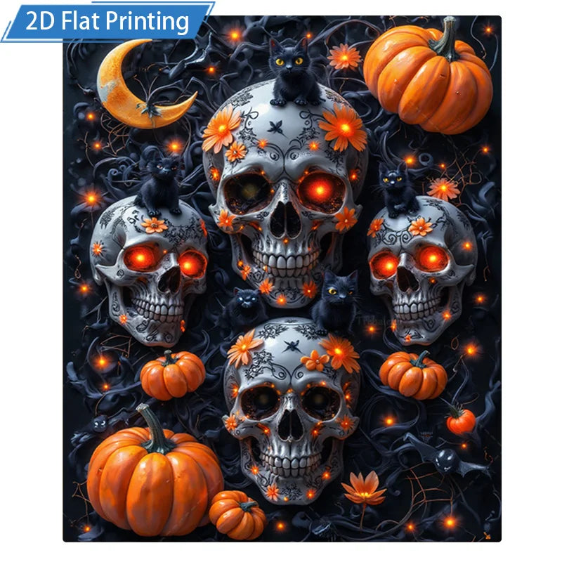Halloween Skull Pumpkin Flannel Blanket Spooky Gothic Throw