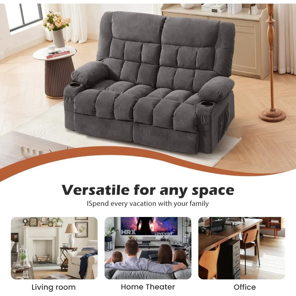 Oversized Manual Recliner Loveseat With Cup Holders And Side Pocket