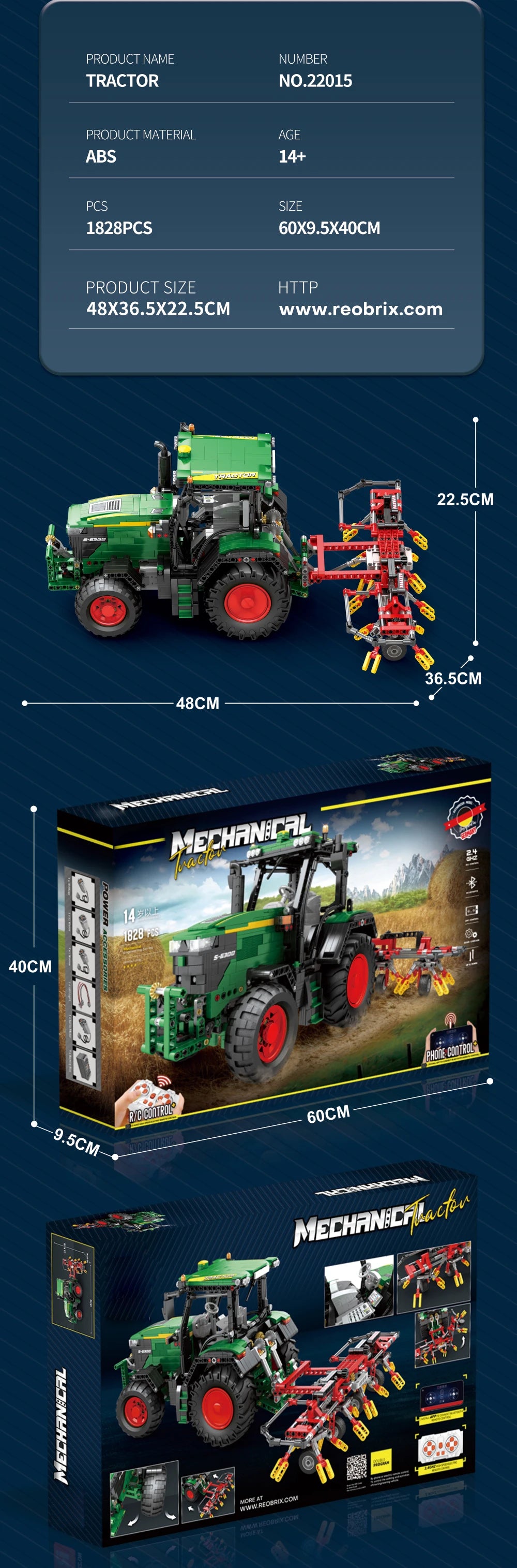 Farm Tractor Building Blocks Set 1828 Pieces Remote Control Toy Ages 14 And Up