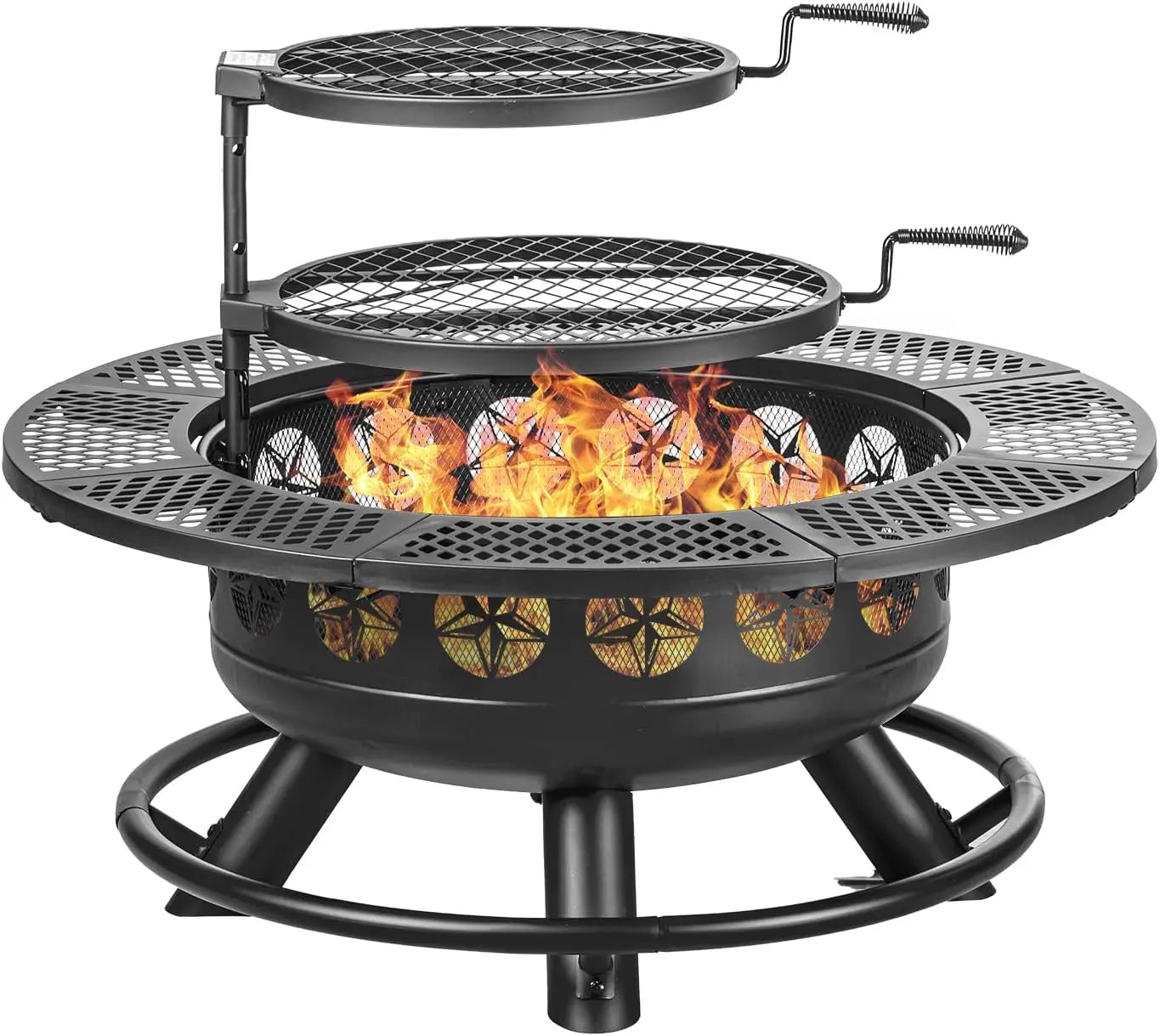 36 Inch Fire Pit With 2 Grills Outdoor Wood Burning BBQ